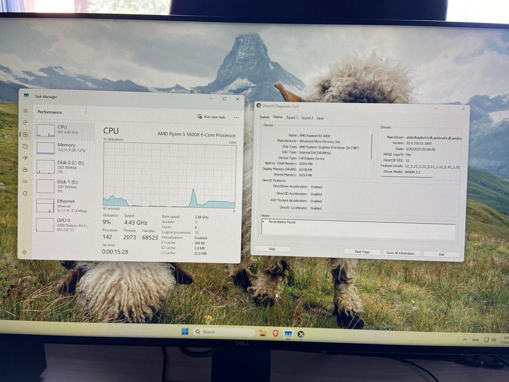 Гейминг/Работен Компютър Ryzen 5 5600X, AMD RX 6800, 32GB RAM, M.2 SSD