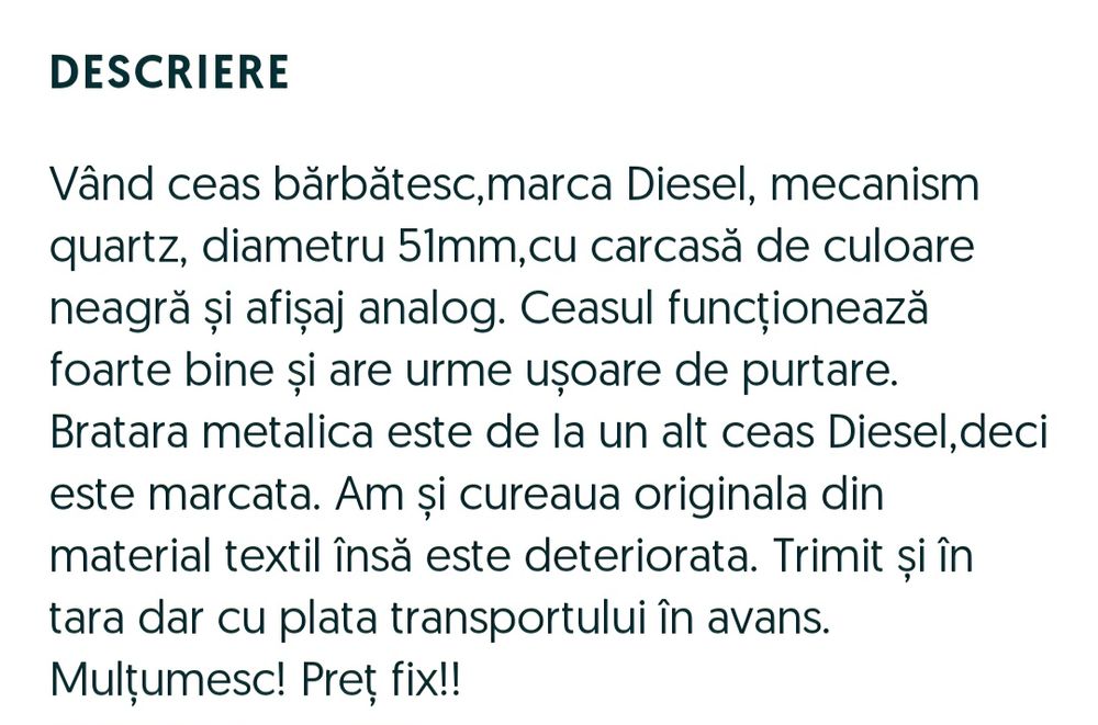 Vand accesoriu bărbătesc,marca Diesel