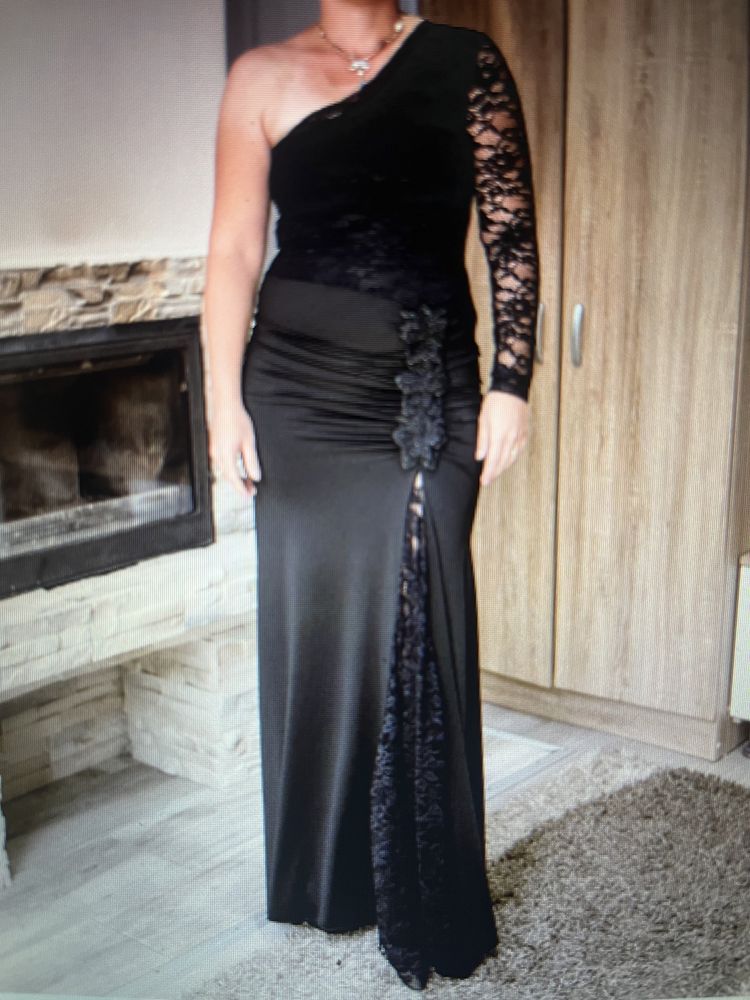 Asos rochie neagra nasa gala dantela lunga M/L