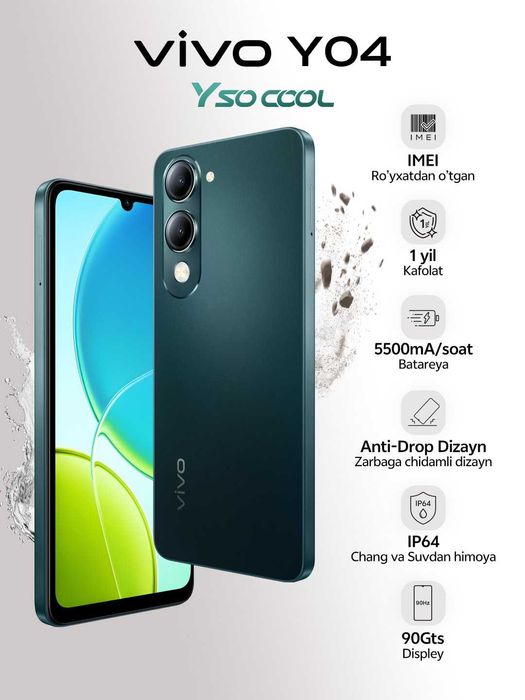 Vivo Y04  muddatli va naxtga savdo mavjud Texnomart !