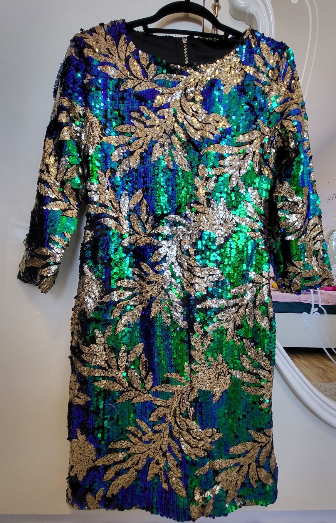 Rochie de seara verde paiete multicolore
