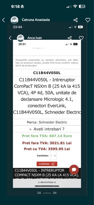 Întrerupator ComPacT NSXm B Sc 4P 4d 50A
