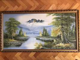 Tablou,pictura in ulei pe panza, dimensiuni mari peisaj in Muntii Alpi