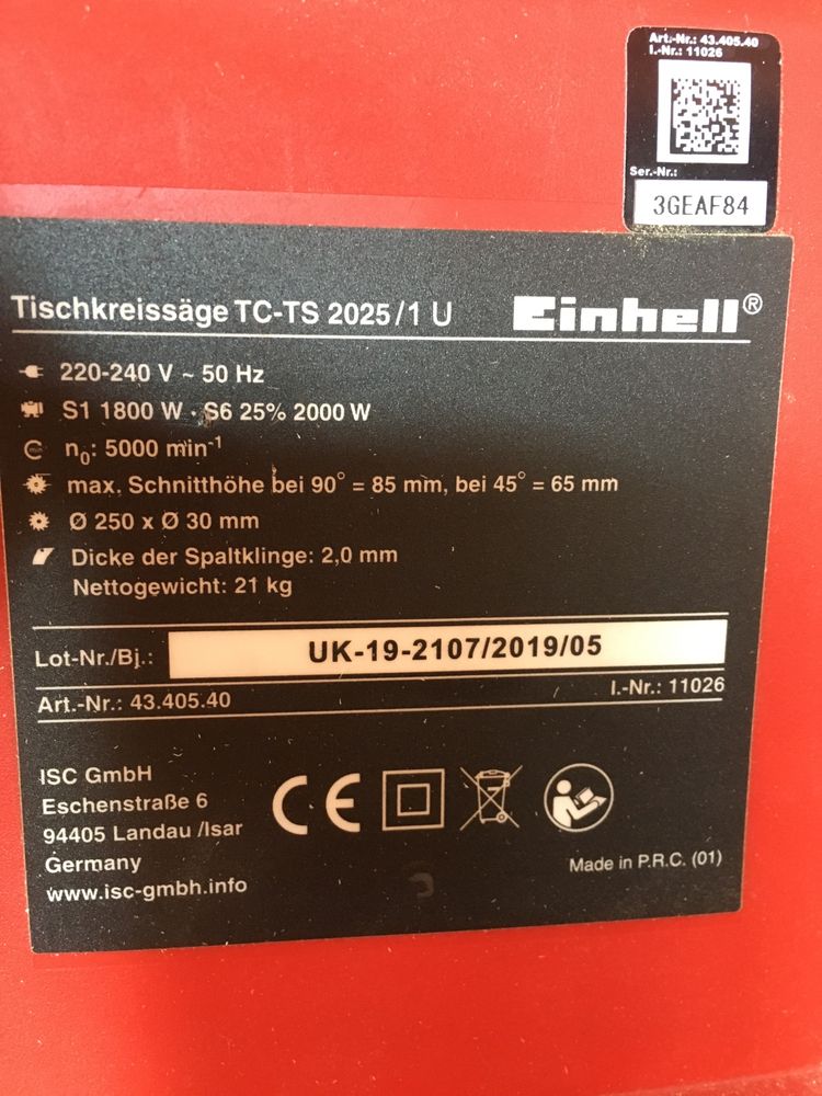 Circular cu masa einhell tc-ts 2025