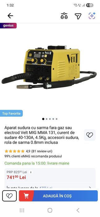 Aparat de sudura Velt Mig MMA 131 ca nou