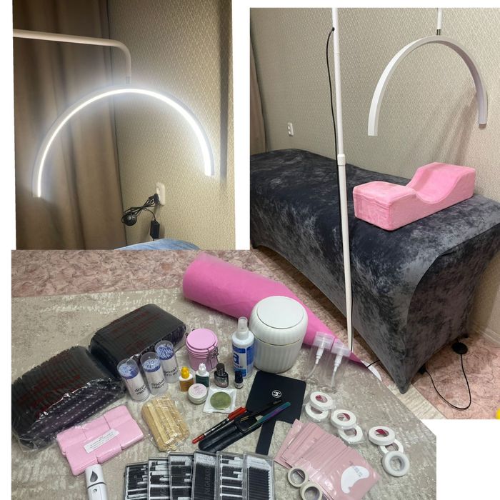 Кушетка, лампа, полный стартовый набор для наращивания ресниц