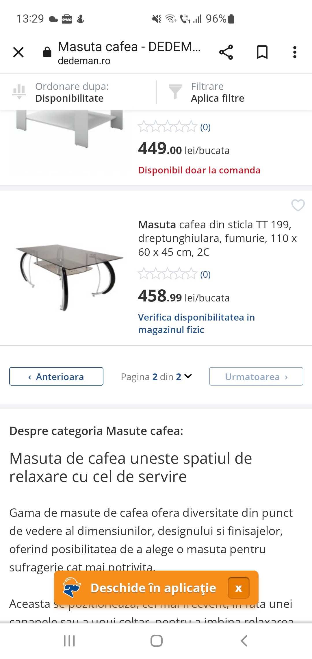 Masuta cafea din sticla