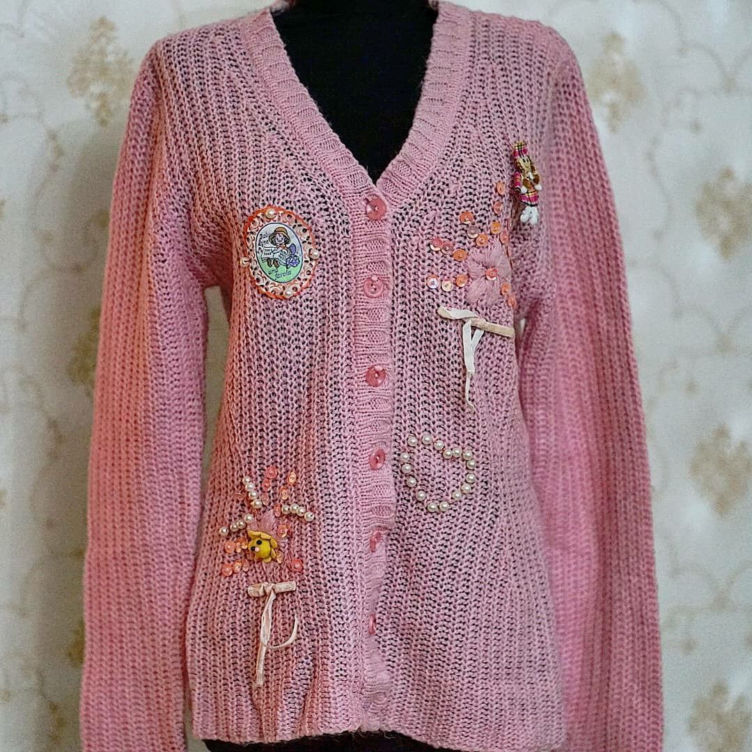 Pulover bijuterie / cardigan roz perle accesorii