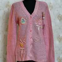 Pulover bijuterie / cardigan roz perle accesorii