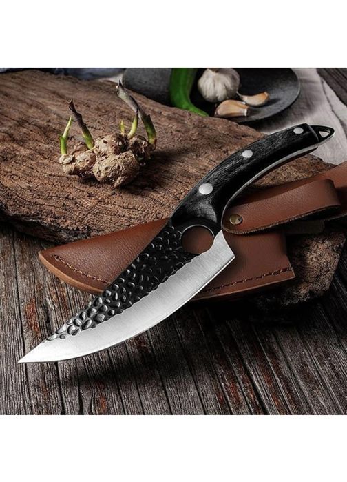 Cutit Japonez, Forjat Manual, Otel Inoxidabil, 27,5 cm, husa din piele