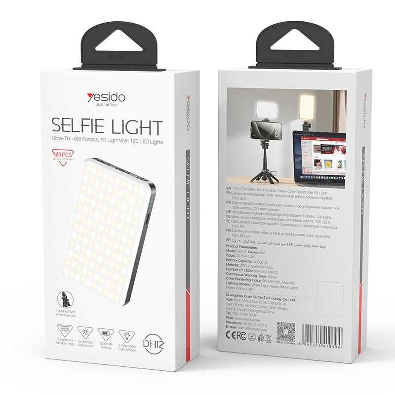 Yesido DH12 Ультратонкая селфи-лампа 120 LED/3000mAh/6W/ 2500K–6500K