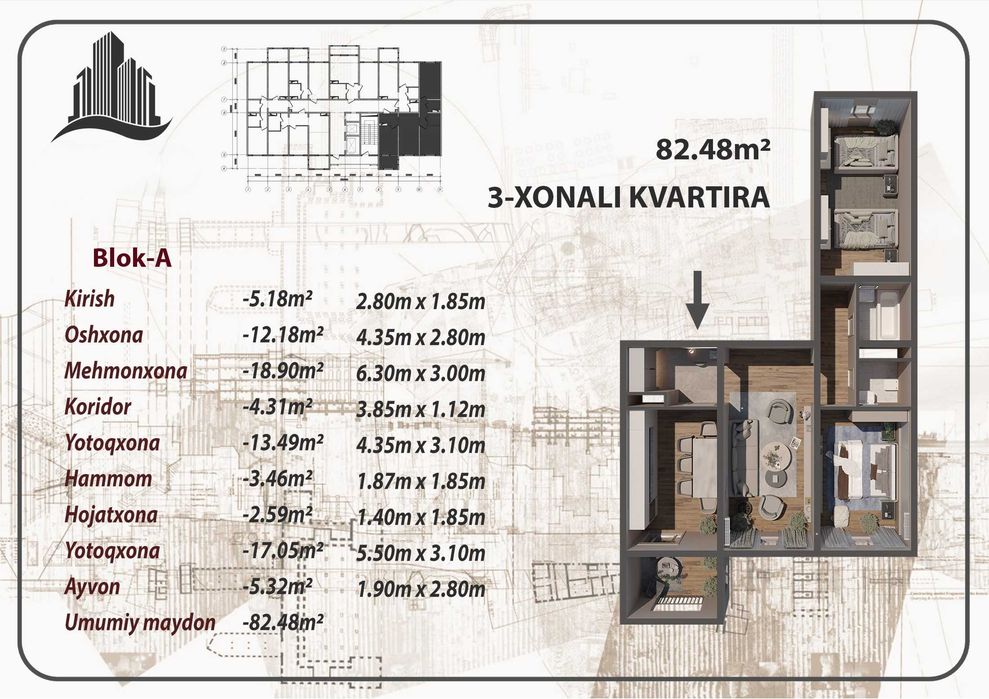 2х-ком квартира «под ключ» в рассрочку без первоначального взноса(SJB)