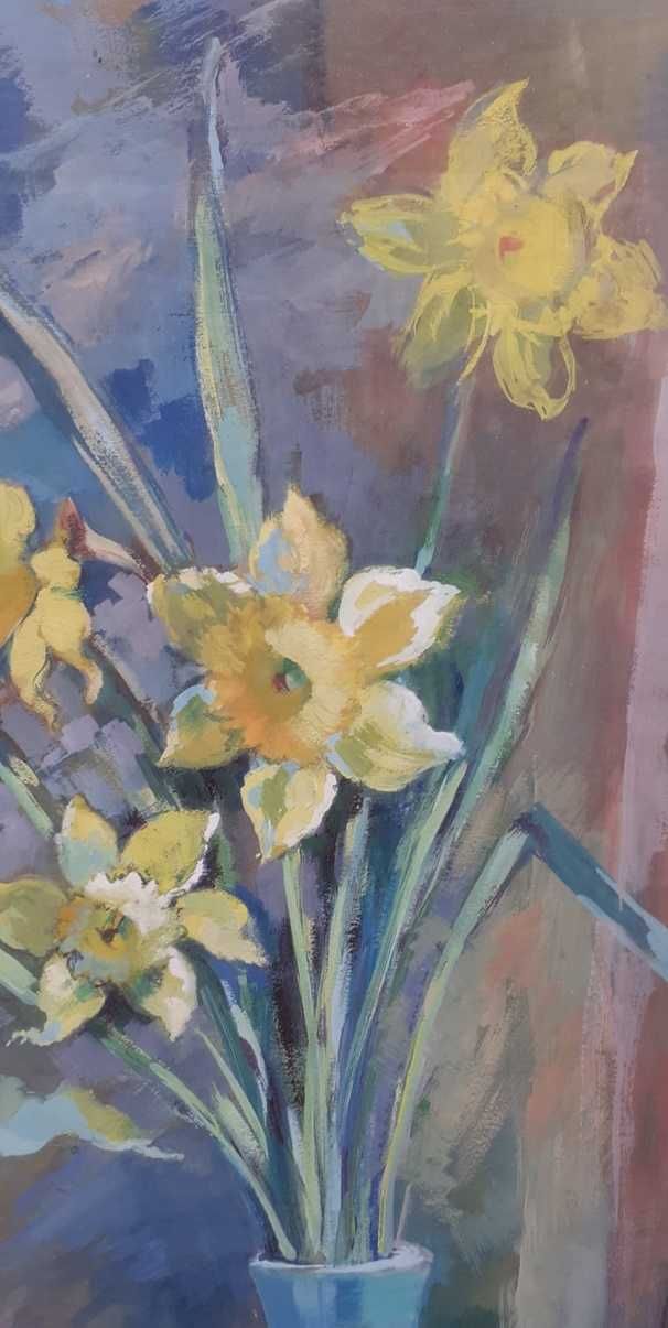 Tablou vechi - natura statica cu narcise - semnat C. Artachino
