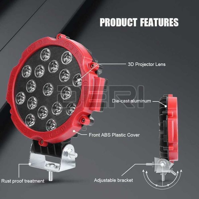 Proiector auto offroad cu led 51w 5100 lumeni culoare  rosu