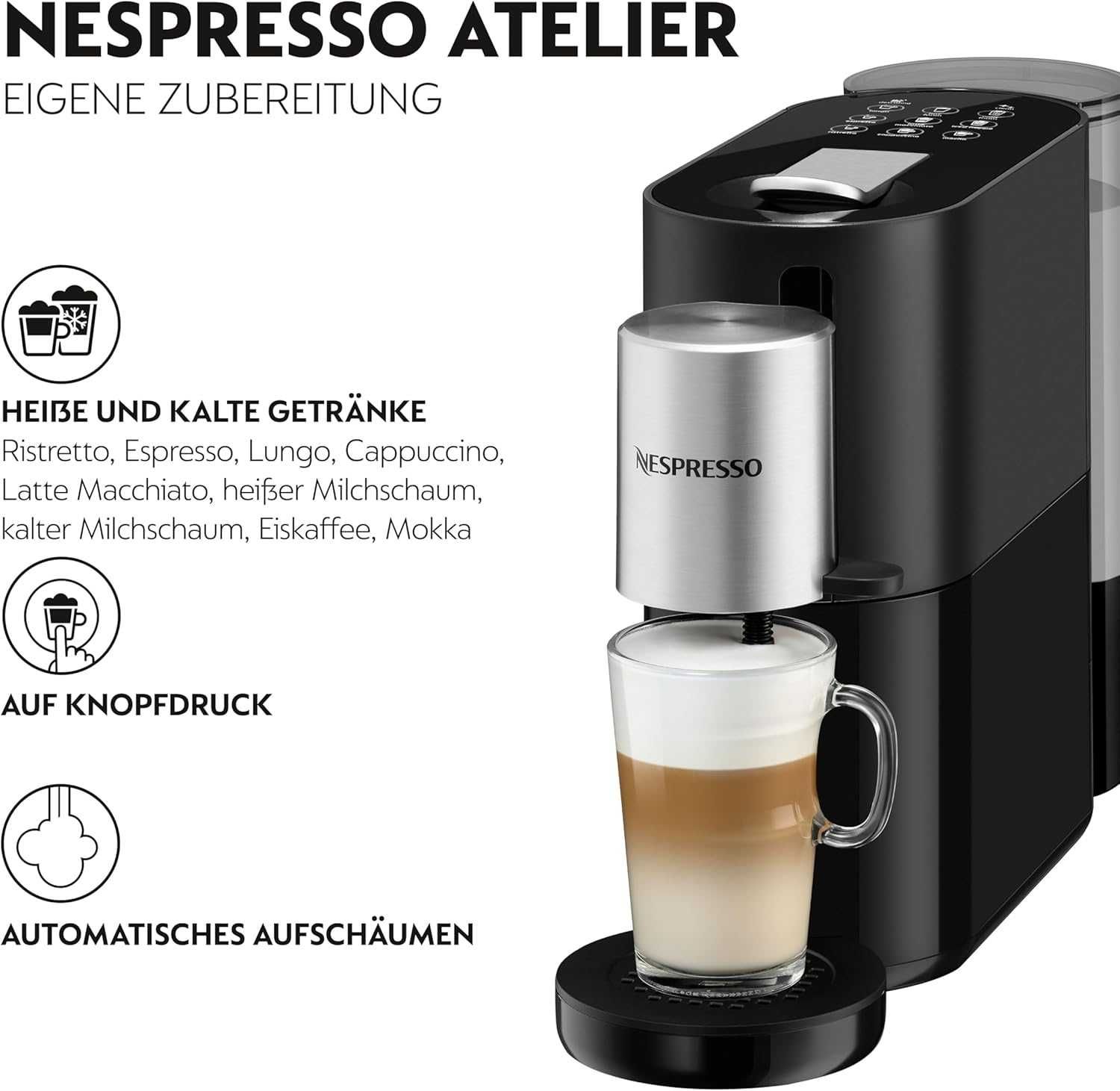 Кафемашина с капсули Krups XN8908 Nespresso Atelier,Разпенване на мляк