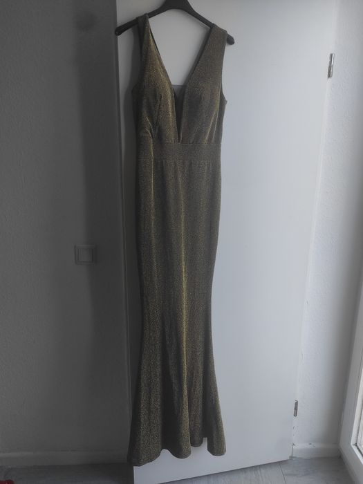 Rochie lunga neagra cu auriu