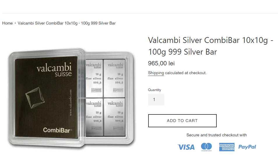 Valcambi, 10 lingouri argint de cate 10 grame fiecare