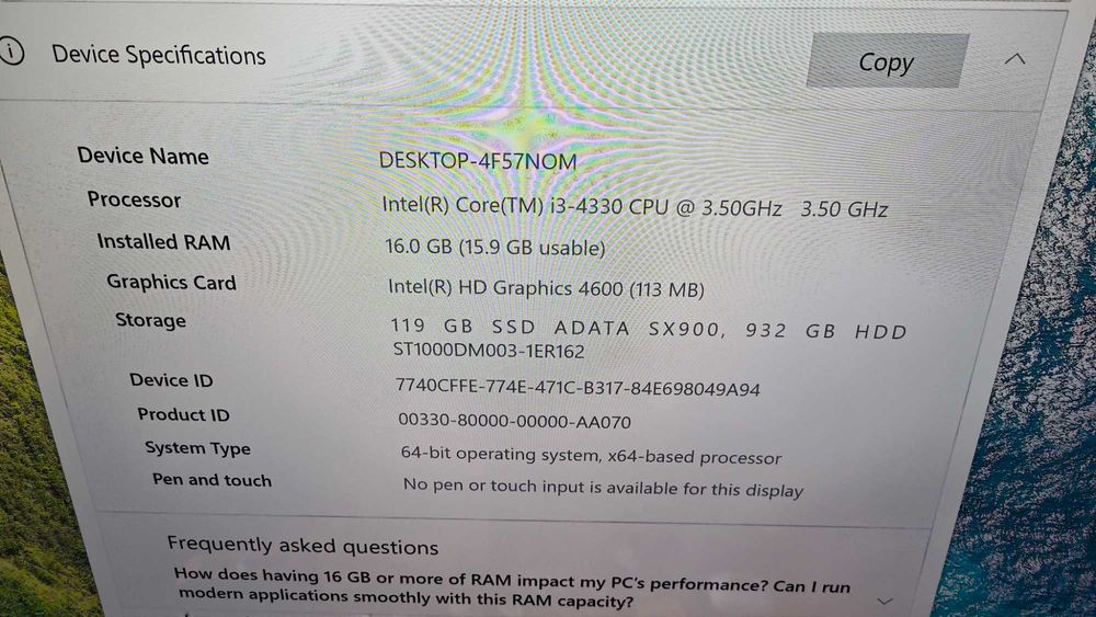 Десктоп компютър i3, 16gb ram, 120gb+1000gb, 500w