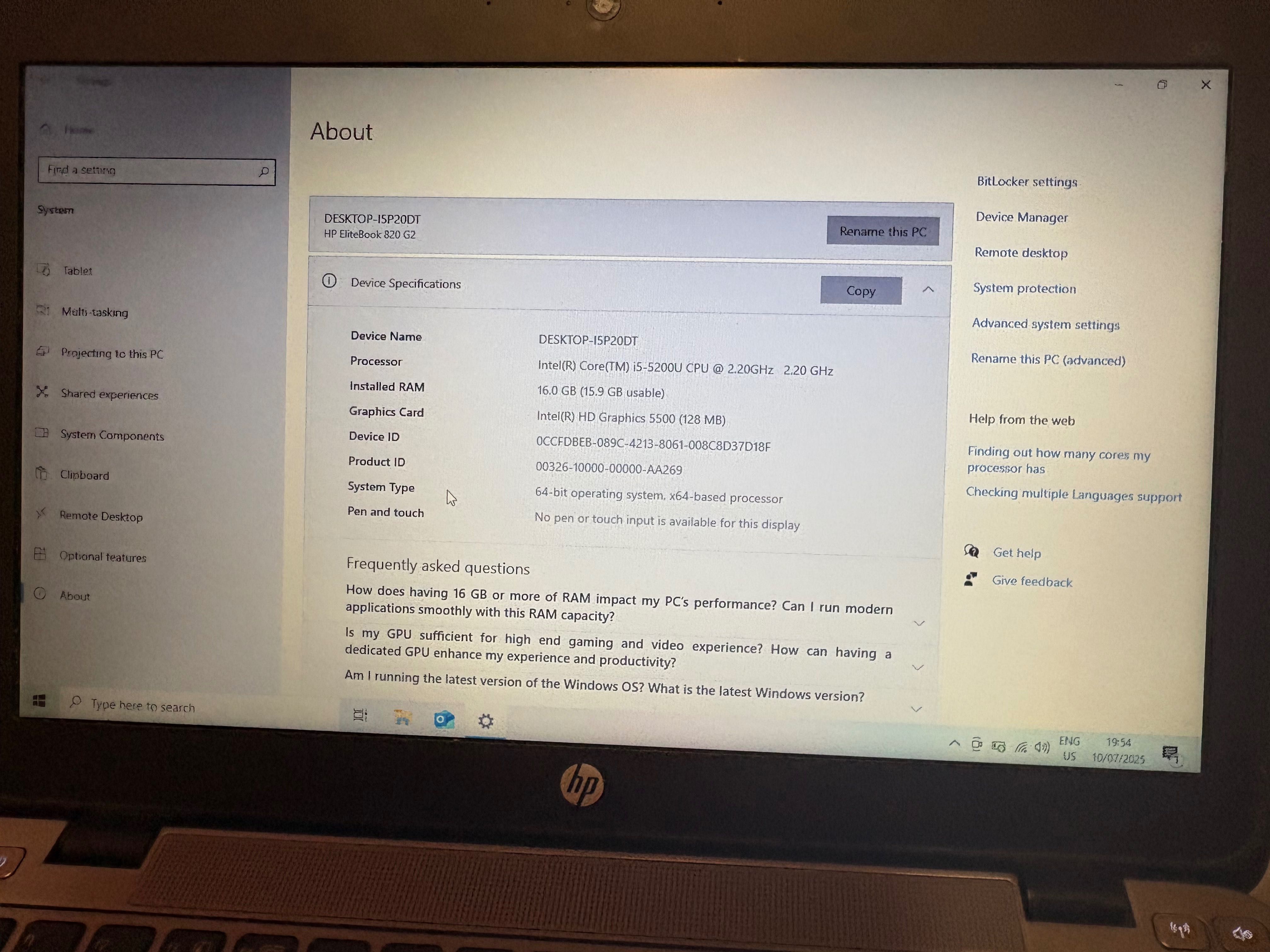 HP EliteBook 820 G2 Notebook PC, Intel i5-5200U, 16GB DDR3, 512GB SSD