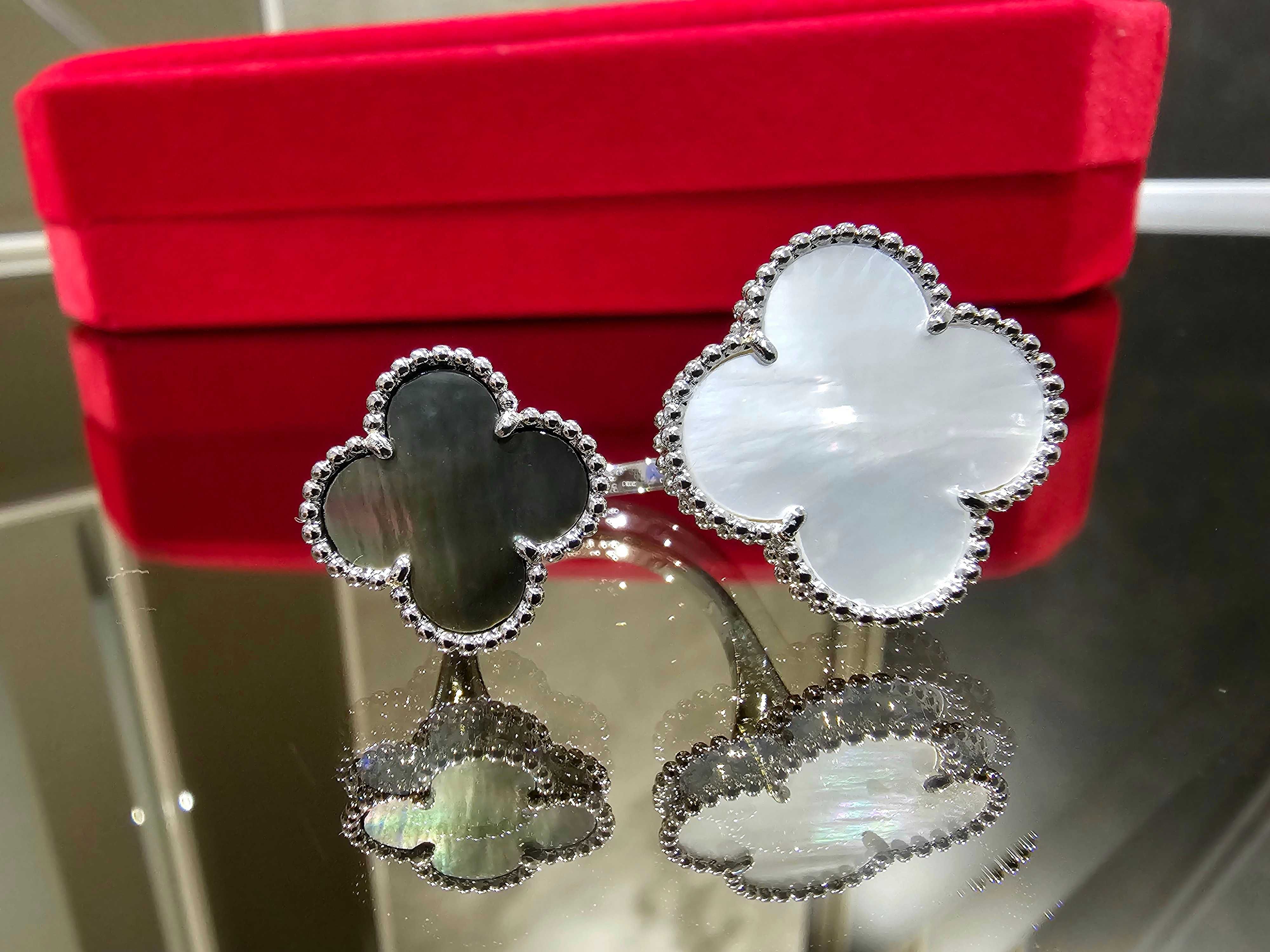 Van Cleef & Arpels VCA Silver Grey Mother Magic Clovers Дамски Пръстен