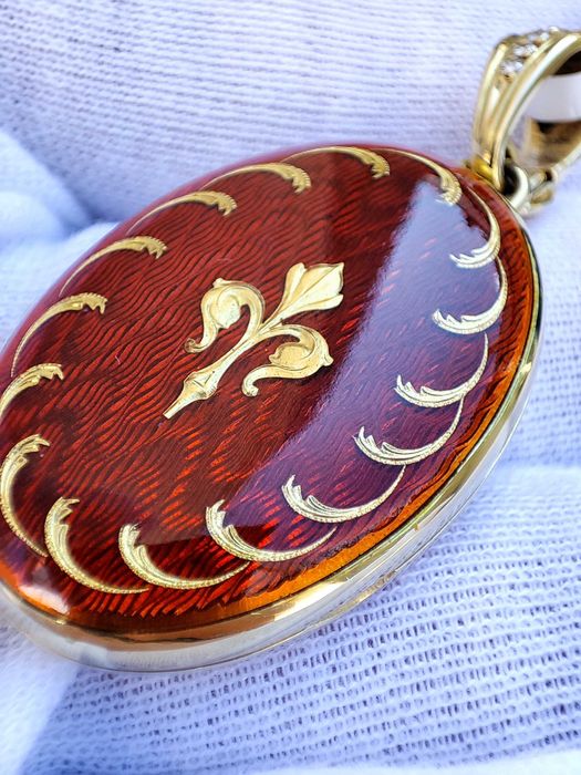 Fabergé Masterpiece Victor Mayer Pandantiv Aur 18K Diamante Email Rosu