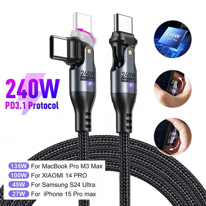 Cablu de date USB-C la USB-C, 240W, 1,8m，Complet nou，Livrare gratuită