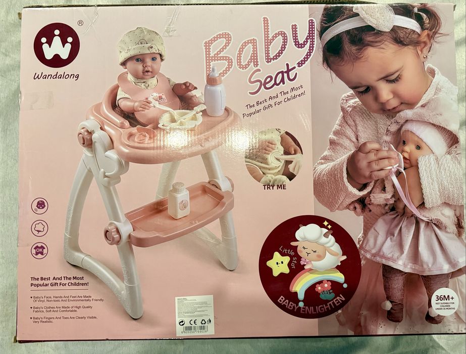 Papusa bebelus 40cm cu scaun de masa