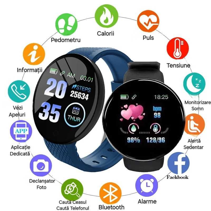 Smartwatch Bluetooth pt orice telefon. Apel/Mesaje/Notificări. Blue