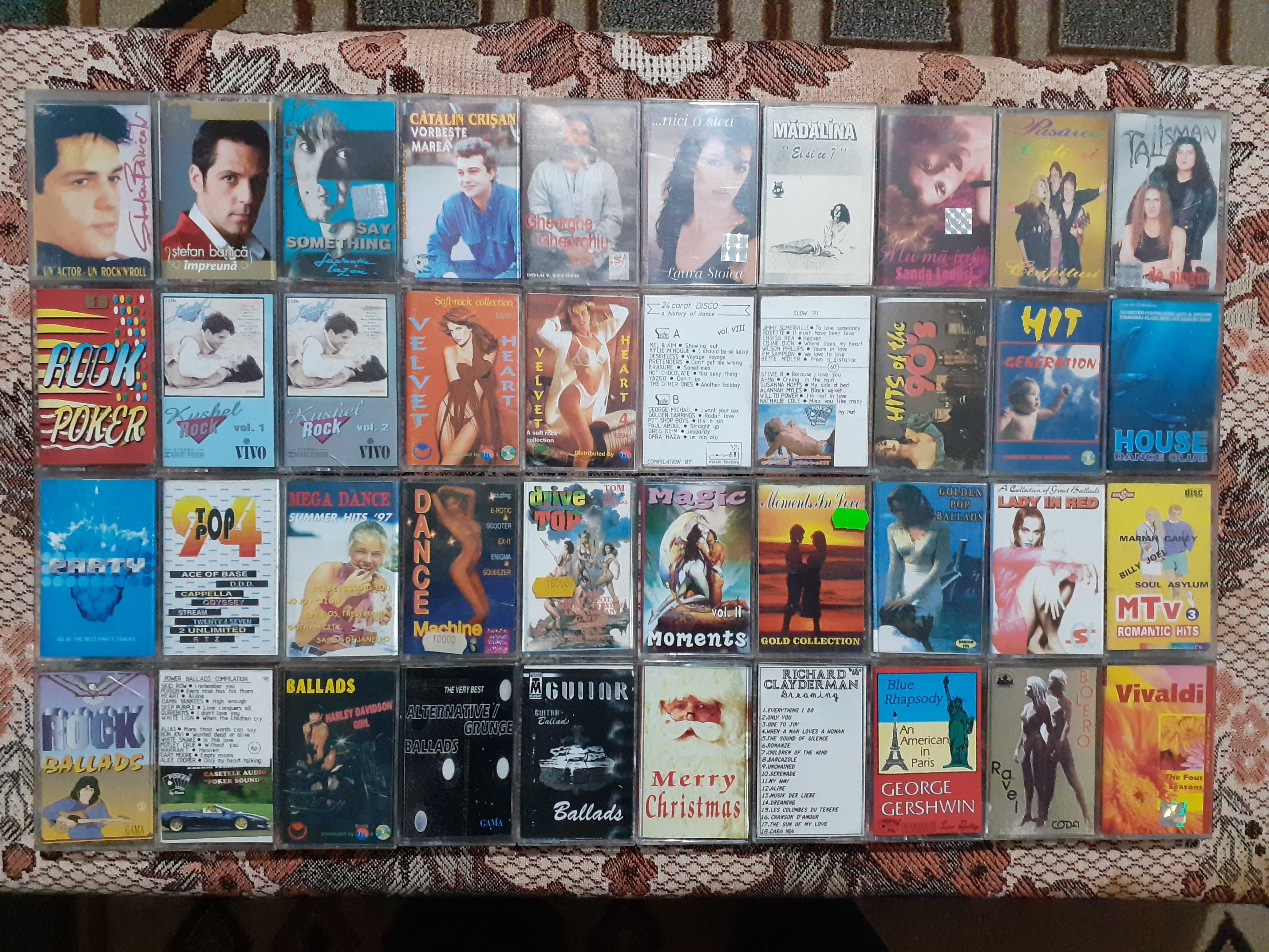 Casete audio cu muzică disco, pop, tehno, rock, jazz, rytm & blues