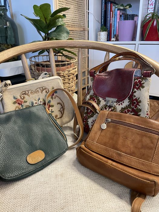 Set de 3 genti vintage din piele naturala