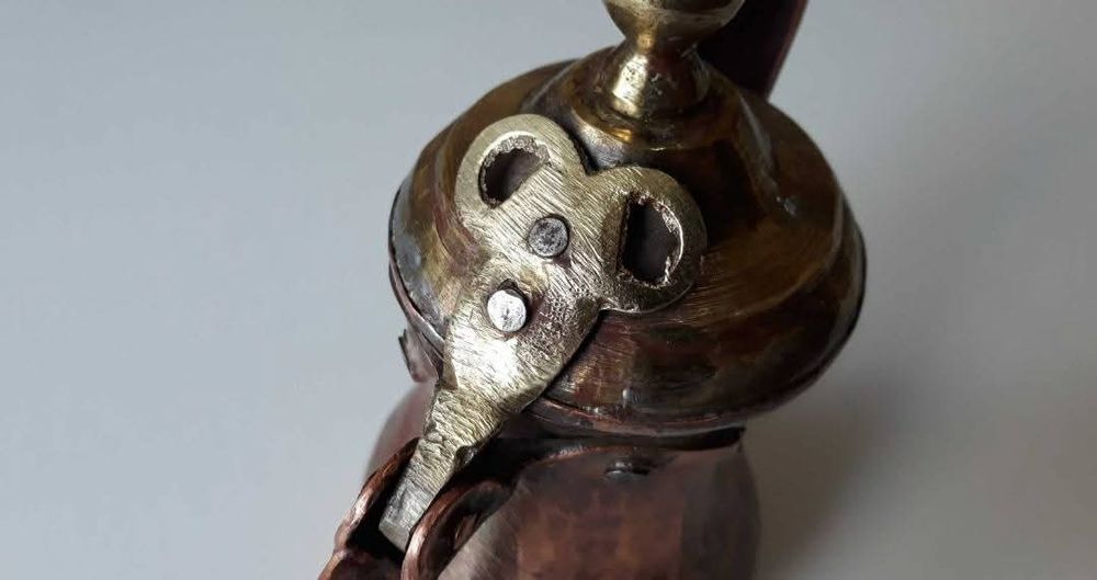 Cafetiera din cupru si alama Dallah Orientul Mijlociu, lucrata manual