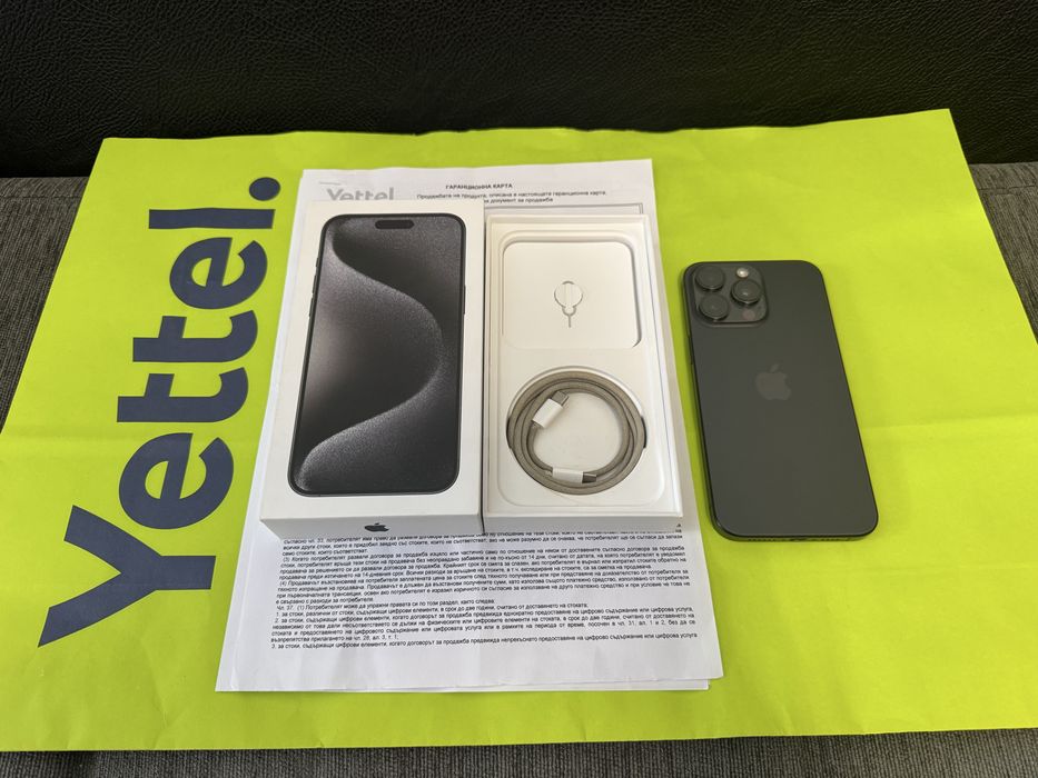 КАТО НОВ 512GB iPhone 15 Pro Max Yettel Гаранция до 2025г Black