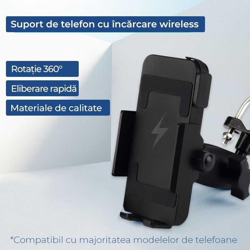 Suport telefon moto.atv,auto cu incarcare wireless