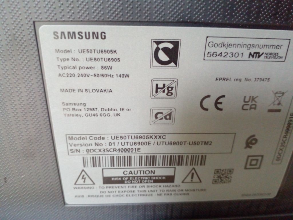 Samsung model ue50tu6905k