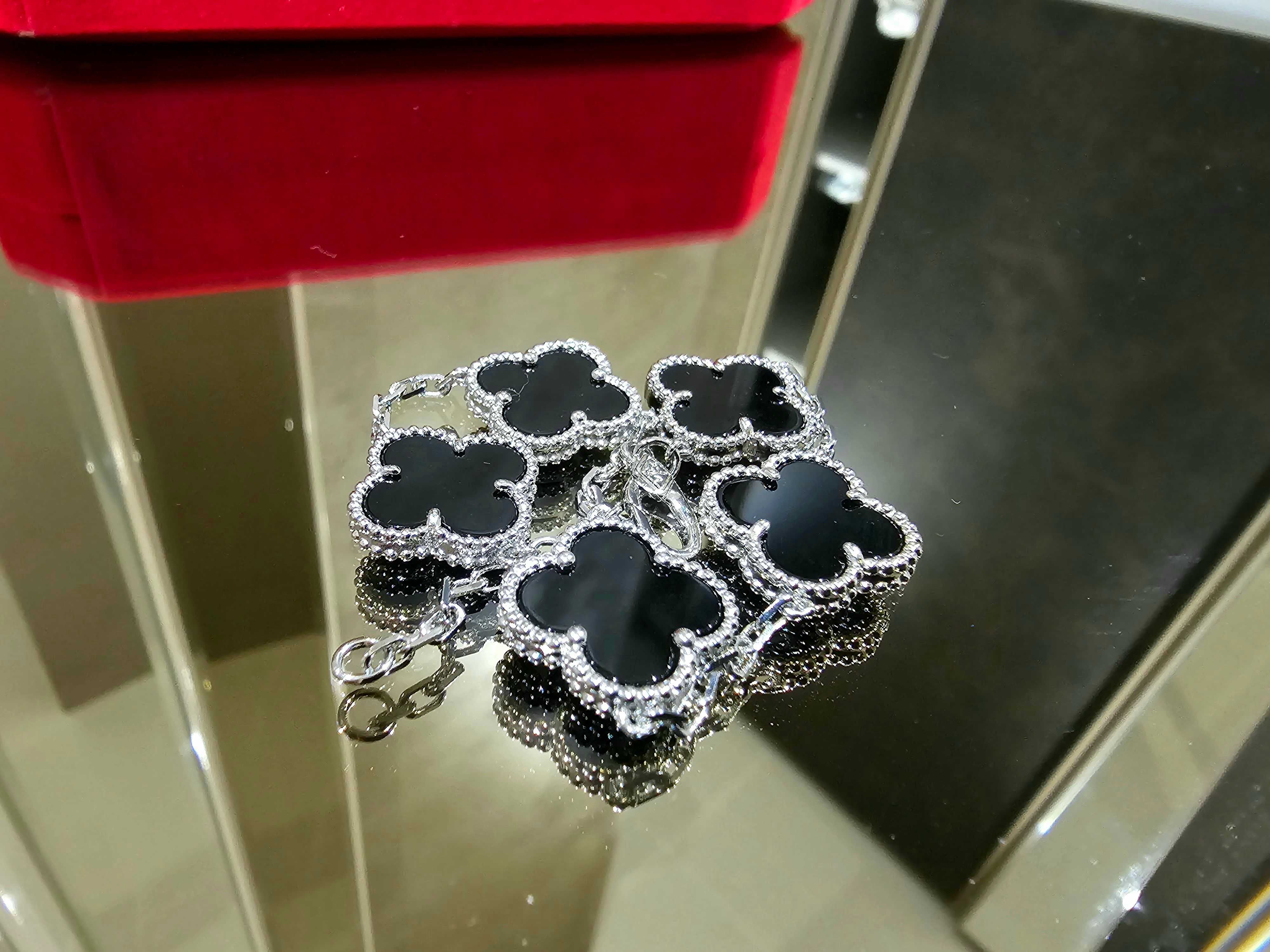 Van Cleef & Arpels VCA Silver Black 5 Motifs Alhambra Дамска Гривна