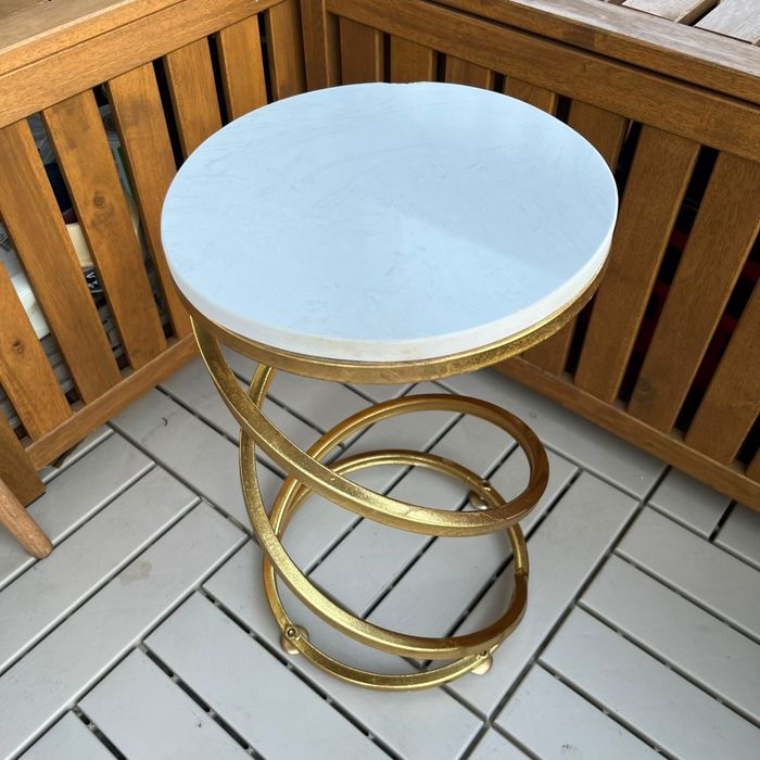 Masuta Laterala Mauro Ferretti Spiral Marble Ø 27, 5X47, 5 cm, Auriu/A