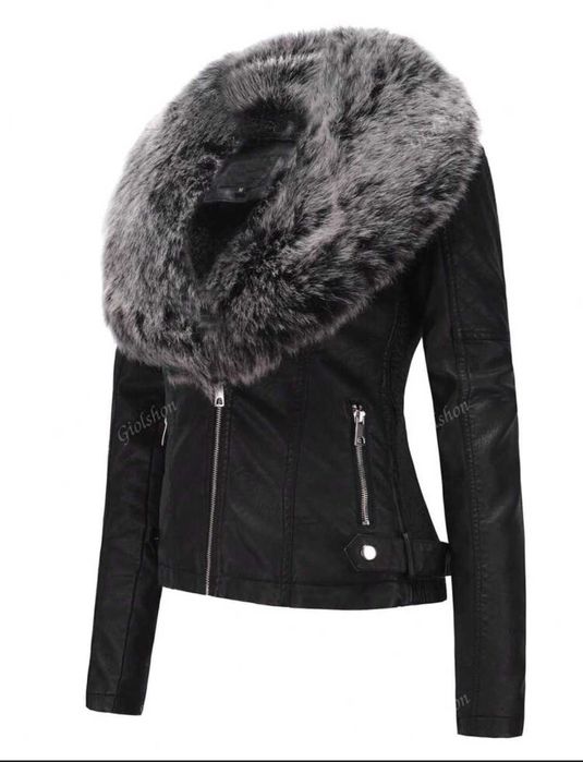 Дамско кожено яке с пух Л размер