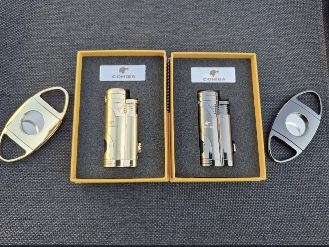 Луксозна запалка за пури COHIBA с подарък резачка,два цвята