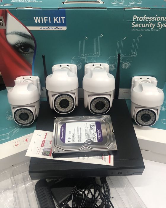 Pachet Max Supraveghere Video 2k WIFI +2x Proiector Solar 200W +Hdd1Tb