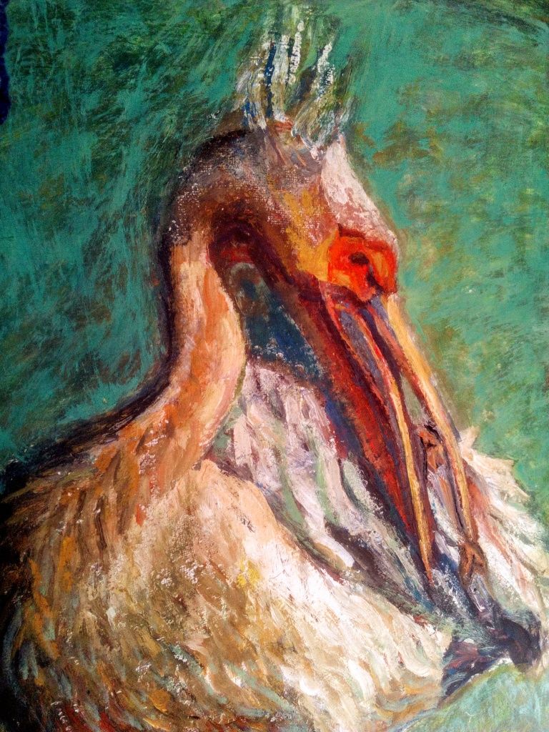 Tablou original Eugeniu Albu pictor pictura pelican pasare pânză Delta