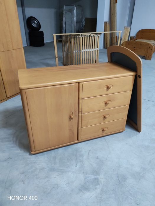 Set Dormitor Complet -Lemn Masiv -Pat Dulap Comoda Noptiere Oglinda