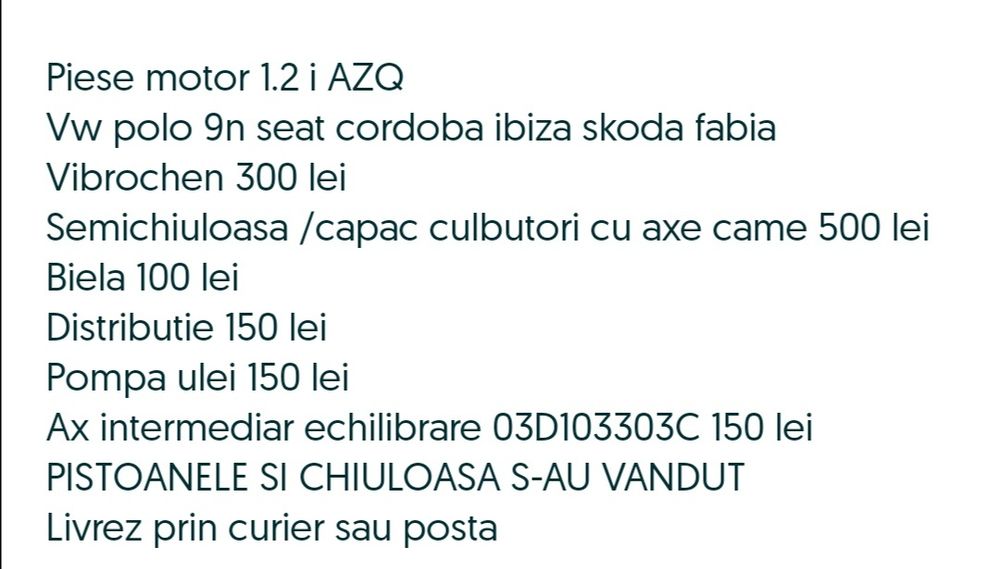 Semichiuloasa cu axe 1.2i AZQ vw polo 9n skoda fabia seat cordoba