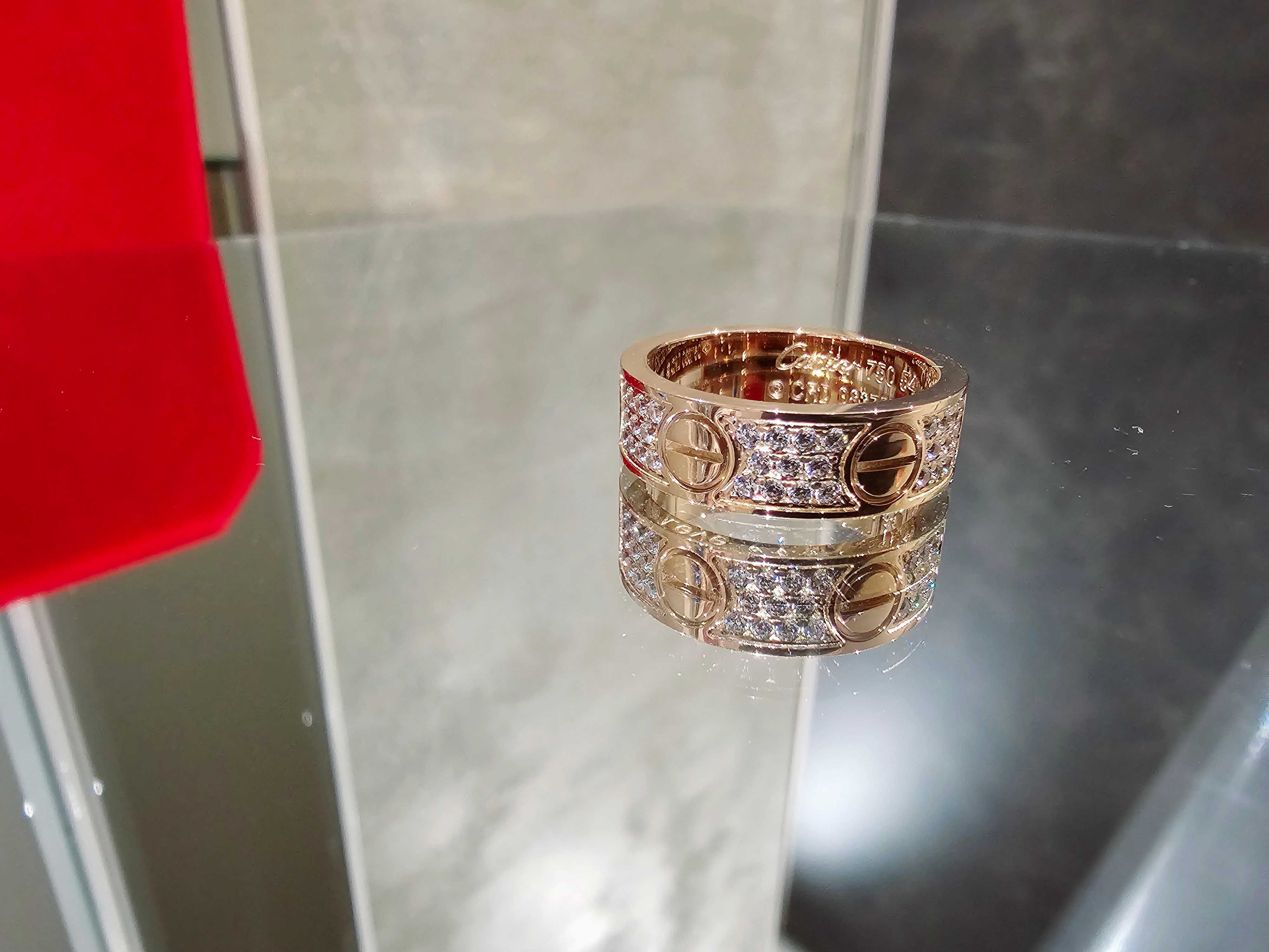 CARTIER Love Band Rose Gold Classic Model Paved Diamonds Пръстен