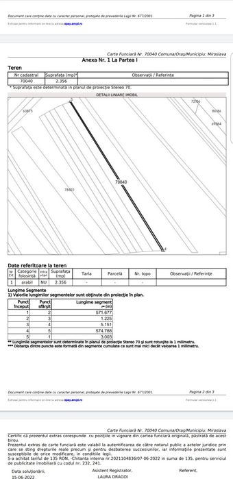 Poprietar —Vând teren extravilan arabil Miroslava, 1.7 ha, acte la zi