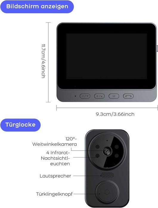 XNH интелигентен звънец с камера, 4.3" приемник, bluetooth