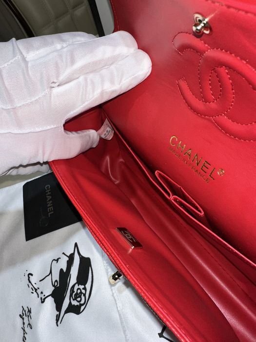 Geanta dama chanel 26cm rosu cu accesorii aurii cadou c:80