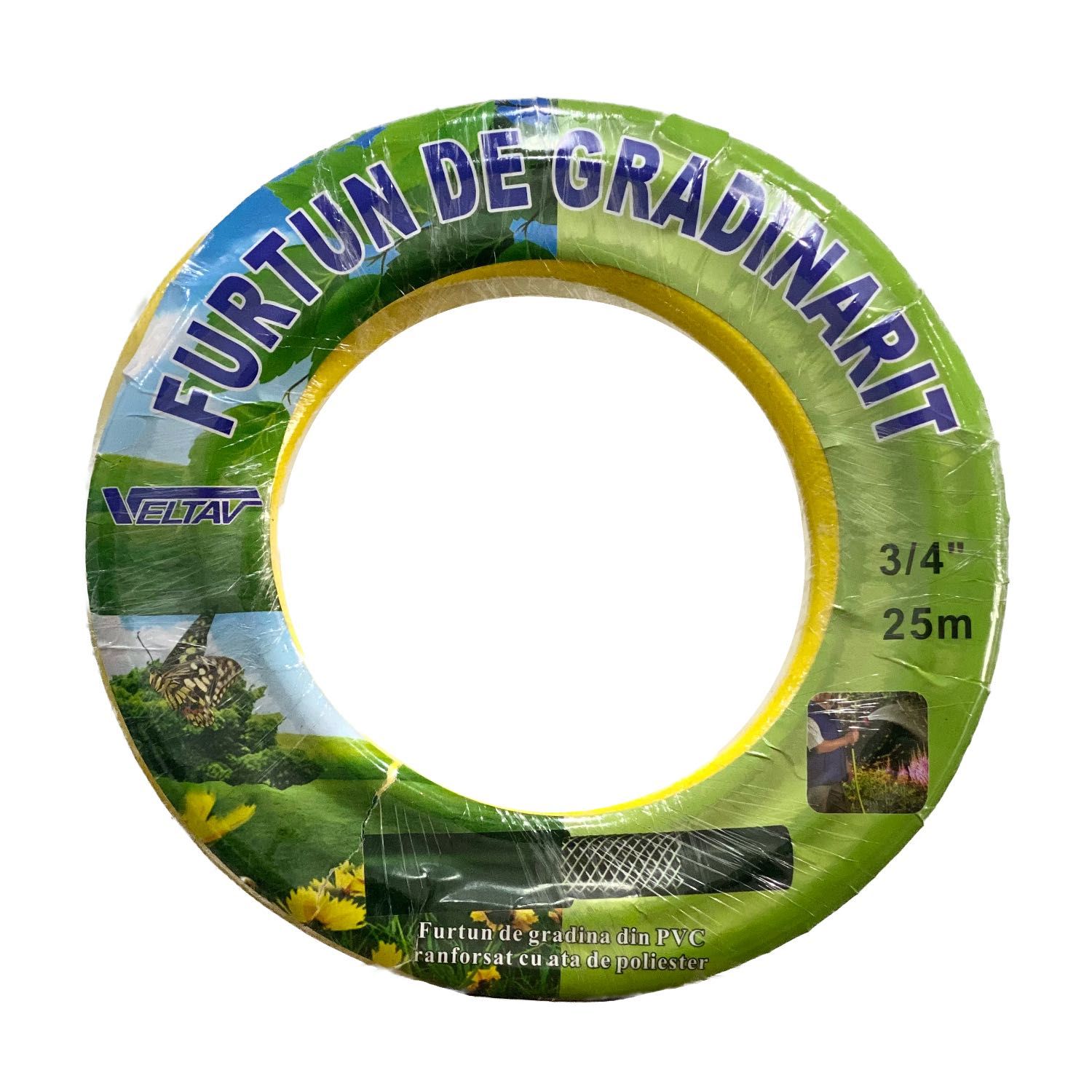 Furtun gradina, cu insertie,3/4 tol, rola 50 metri, Galben, anti-Alge