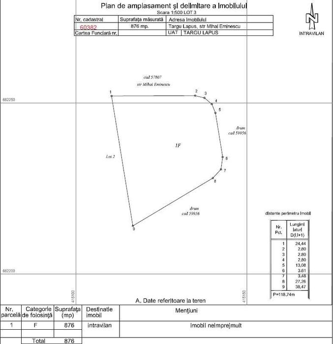 Teren de vanzare Targu Lapus, zona linistita, str. Mihai Eminescu