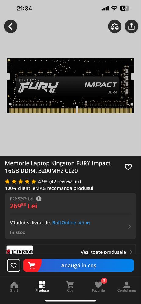 Memorie RAM DDR4 2x8GB 3200MHz Kingston Fury