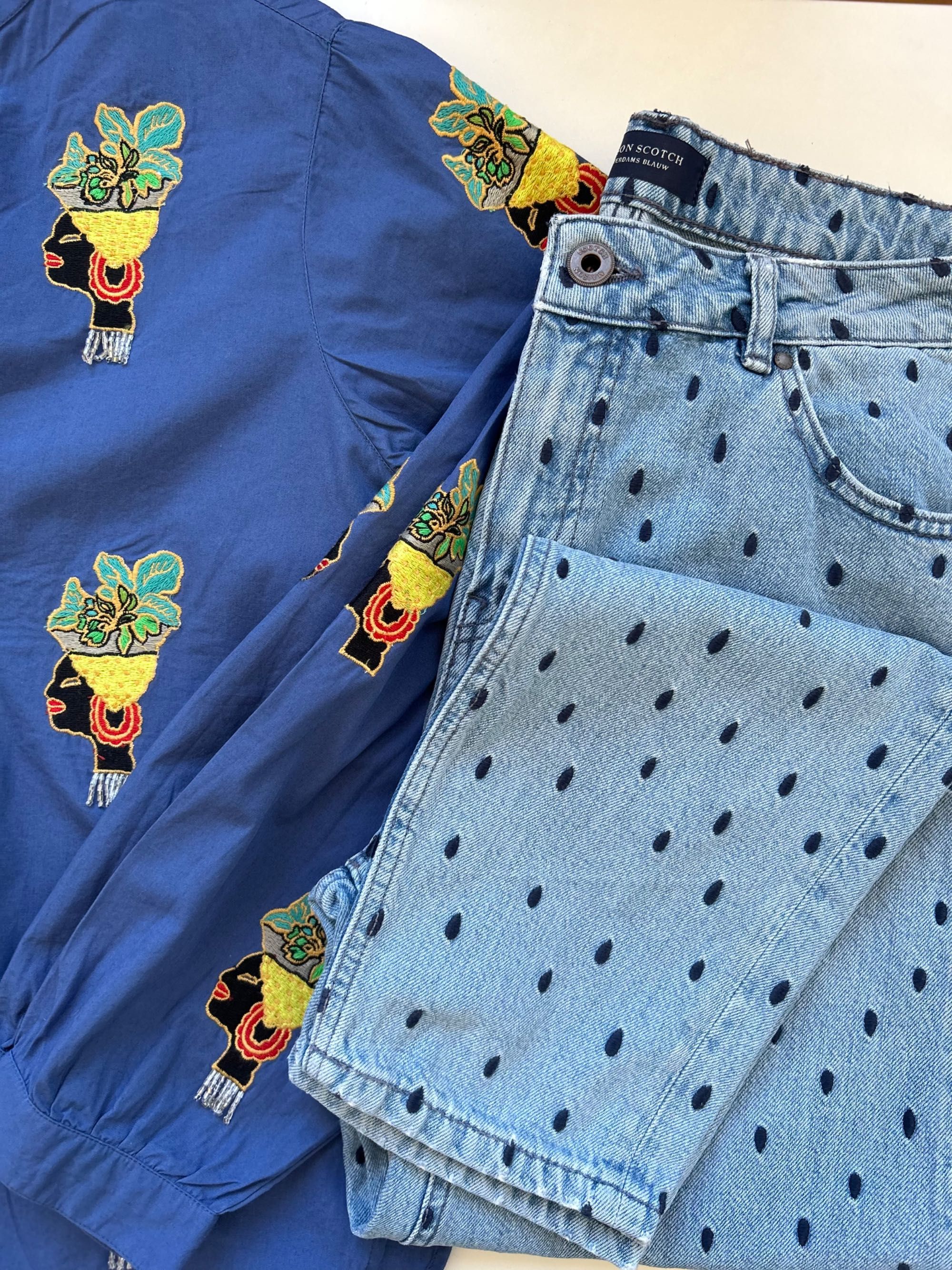 Maison scotch деним и цветна туника